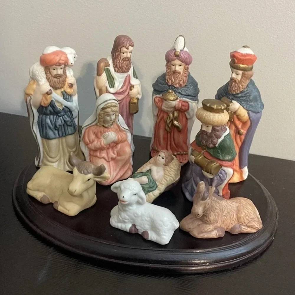 International Bazaar Porcelain Nativity Set with Wood Base